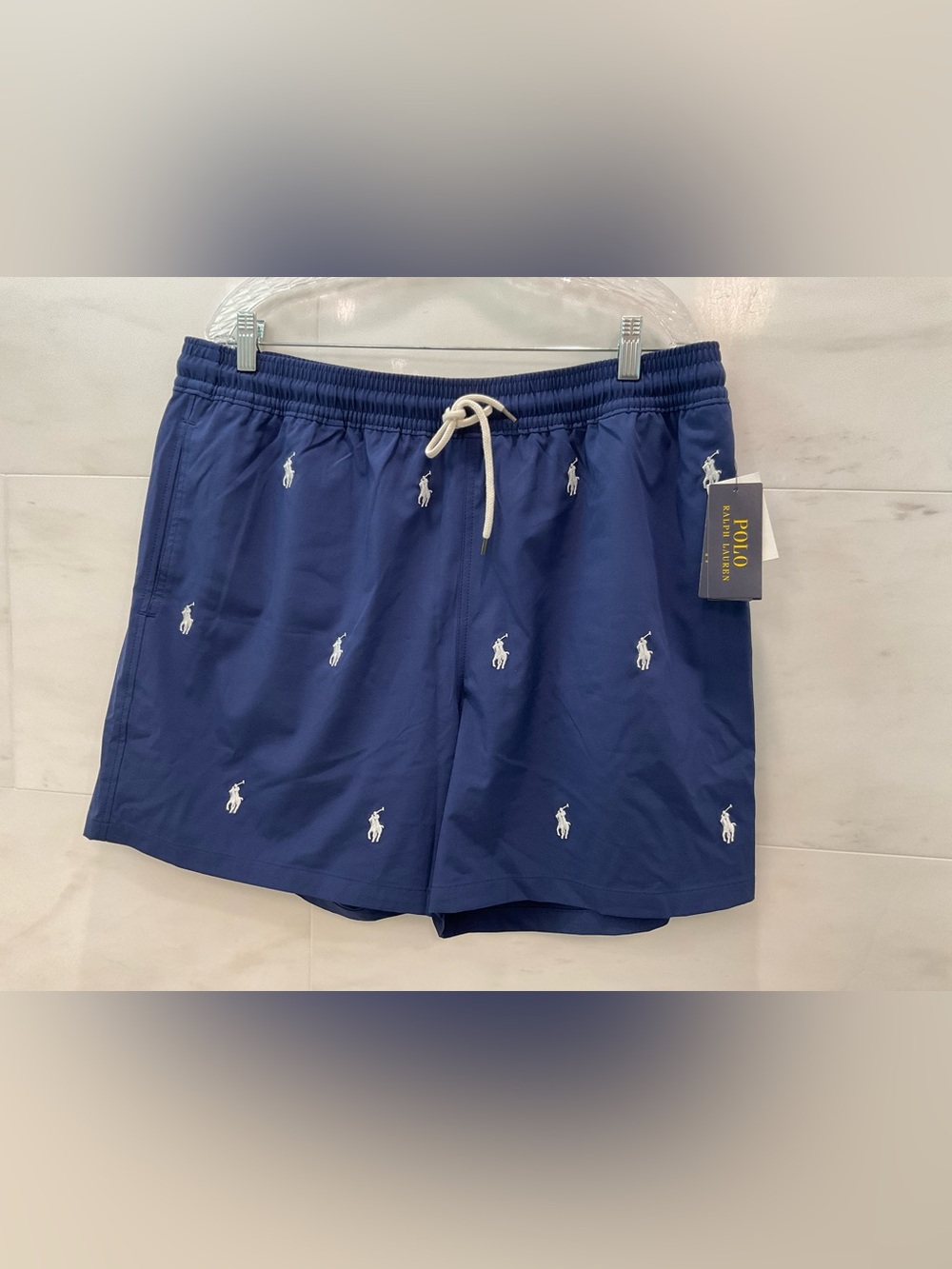 Polo Ralph Lauren Navy ALL OVER PONY 5.5” Swim Trunks Bathing Suit sz XXL S15